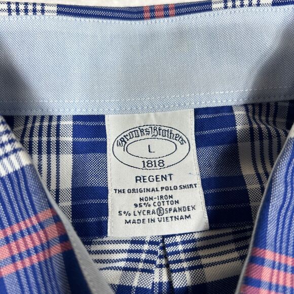 Brooks Brothers Men's L Regent Fit Non-Iron Blue Plaid Cotton Business Casual - Picture 4 of 12